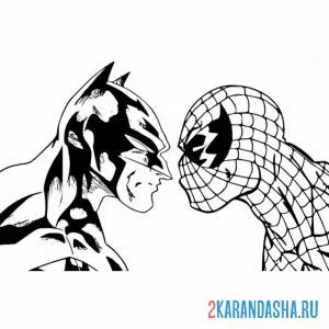 Распечатать раскраску бэтмен и человек-паук на А4