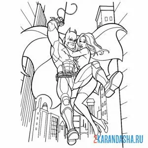 Распечатать раскраску бэтмен и спасенная девушка на А4