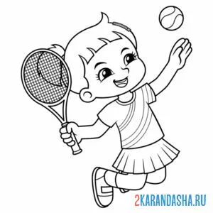Распечатать раскраску девочка играет в теннис летний вид спорта на А4