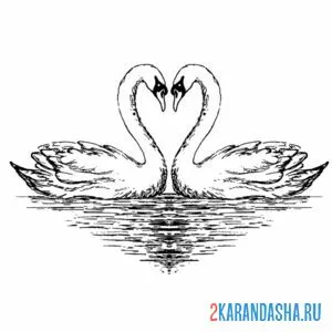 Распечатать раскраску два лебедя любовь на А4