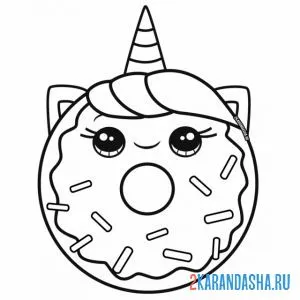 Онлайн раскраска единорог-пончик кавай