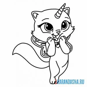 Раскраска кот единорог милашка онлайн