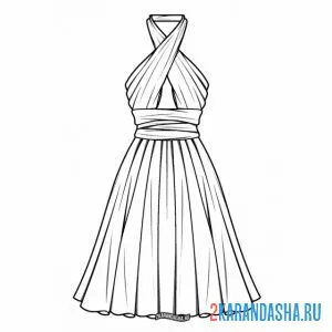 Раскраска летнее платье через шею онлайн