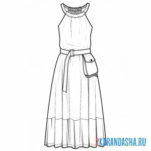 Раскраска летнее платье с поясом онлайн