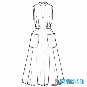 Раскраска платье длинное с карманами онлайн