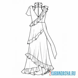Раскраска платье с воланами онлайн