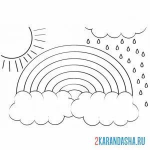Раскраска радуга, солнце и дождик онлайн