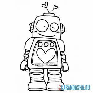 Раскраска робот с сердечком онлайн