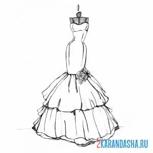 Распечатать раскраску свадебное платье красивое на А4