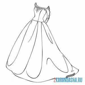 Раскраска свадебное платье пышное онлайн