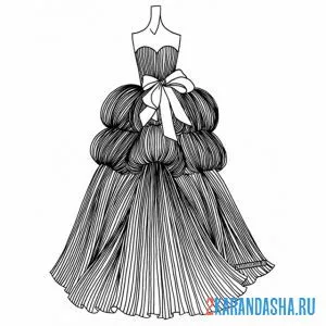 Раскраска вечернее платье с бантом онлайн