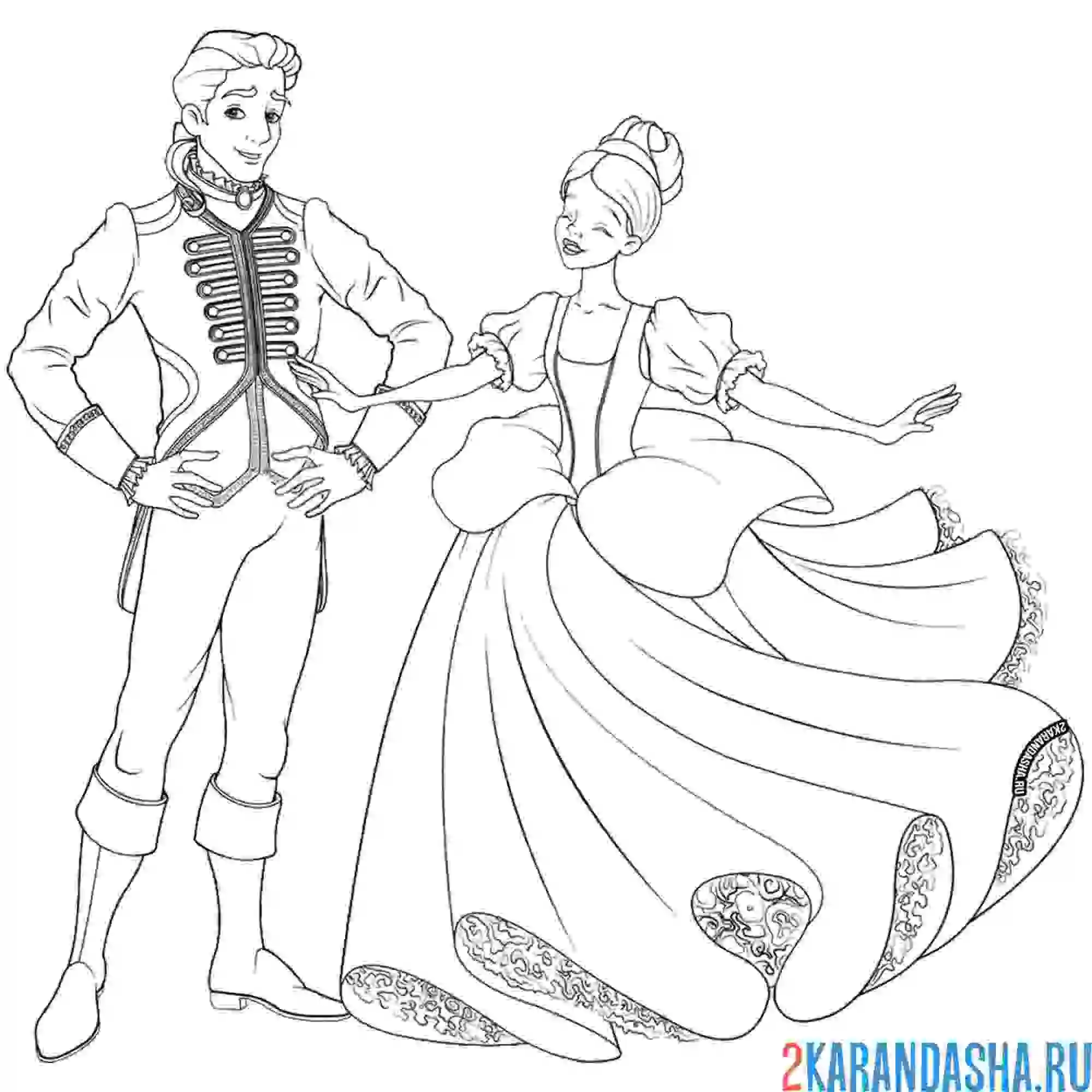 Раскраска принц и принцесса золушка