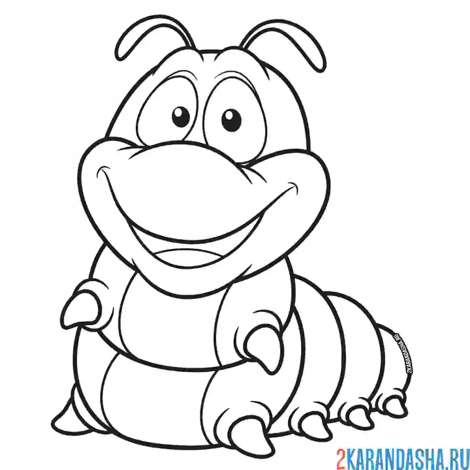 Раскраска милая гусеница