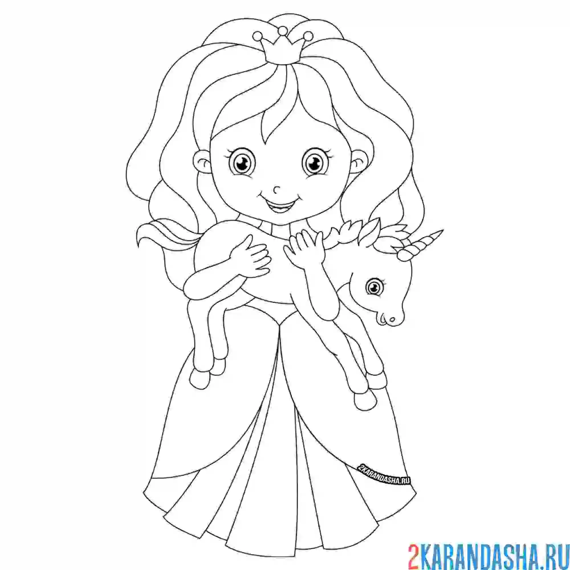 Раскраска принцесса и единорог