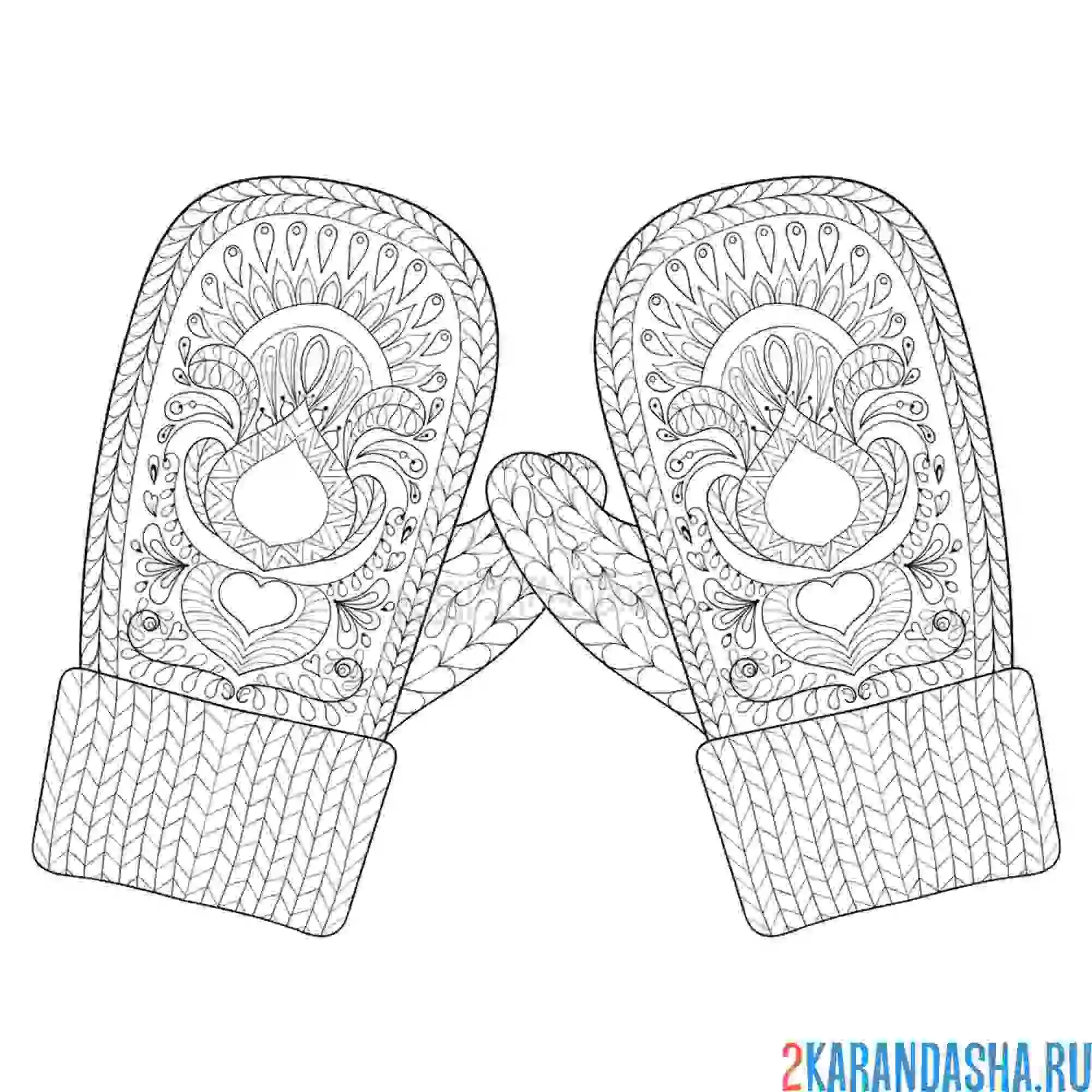 Раскраска новогодние милые варежки