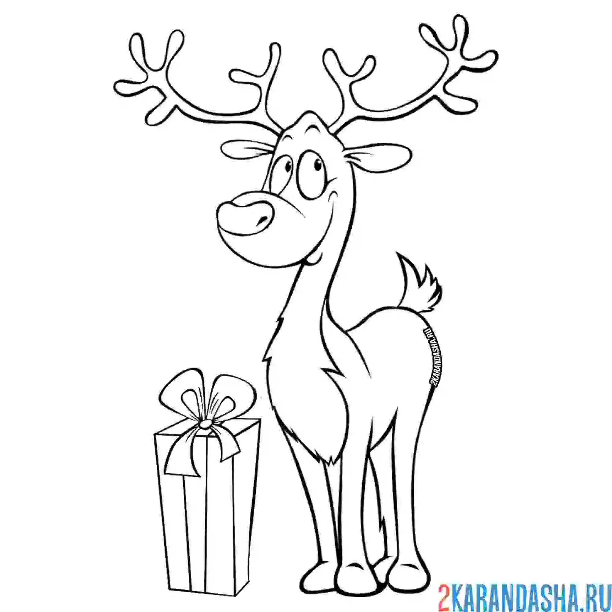 Раскраска олень санты с подарком