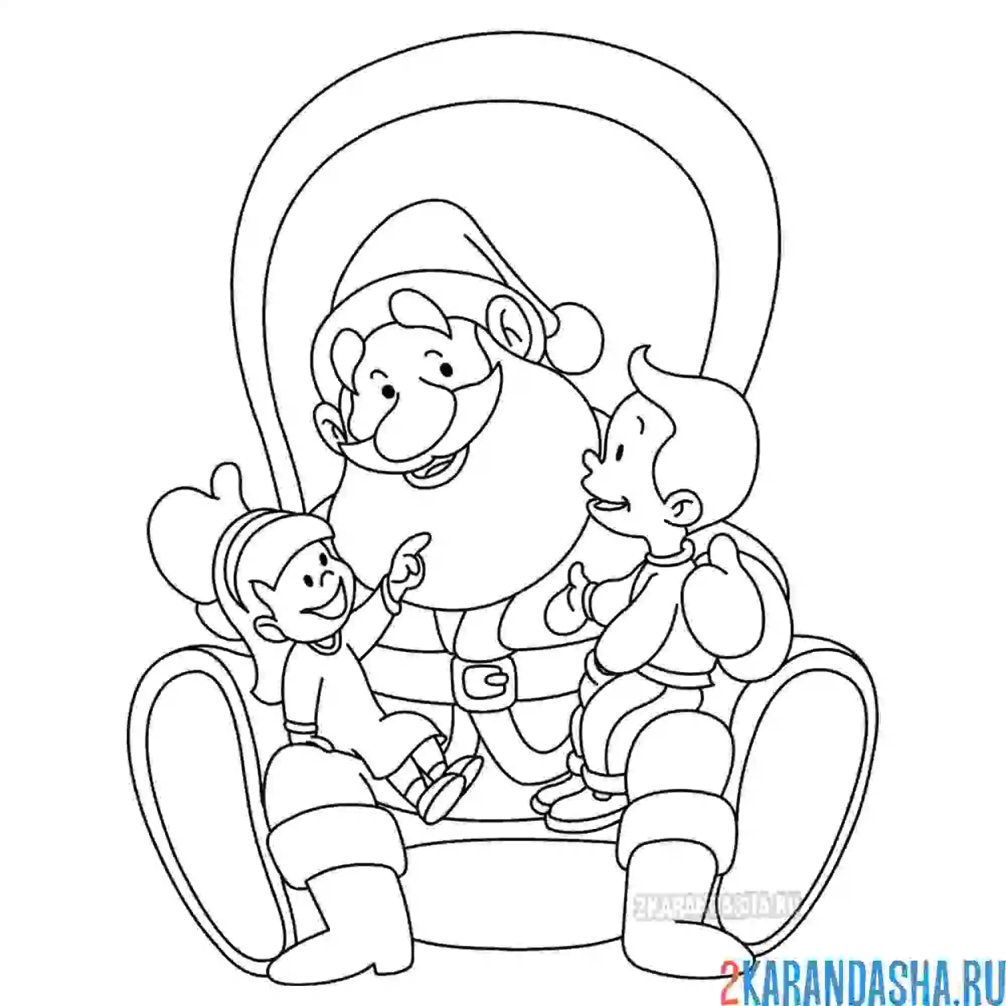 Раскраска дед мороз и дети рассказывают стихи