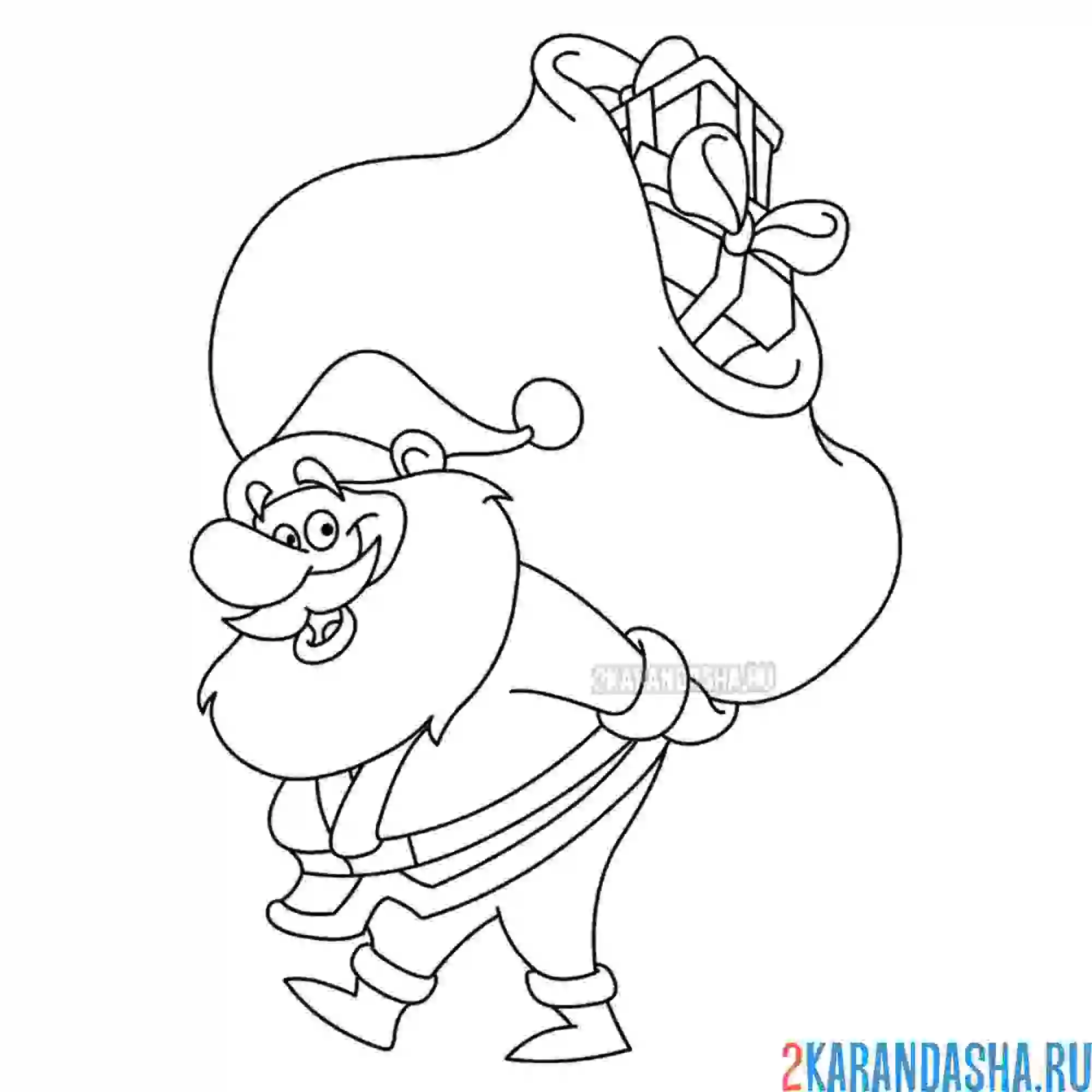 Раскраска дед мороз с мешком подарков