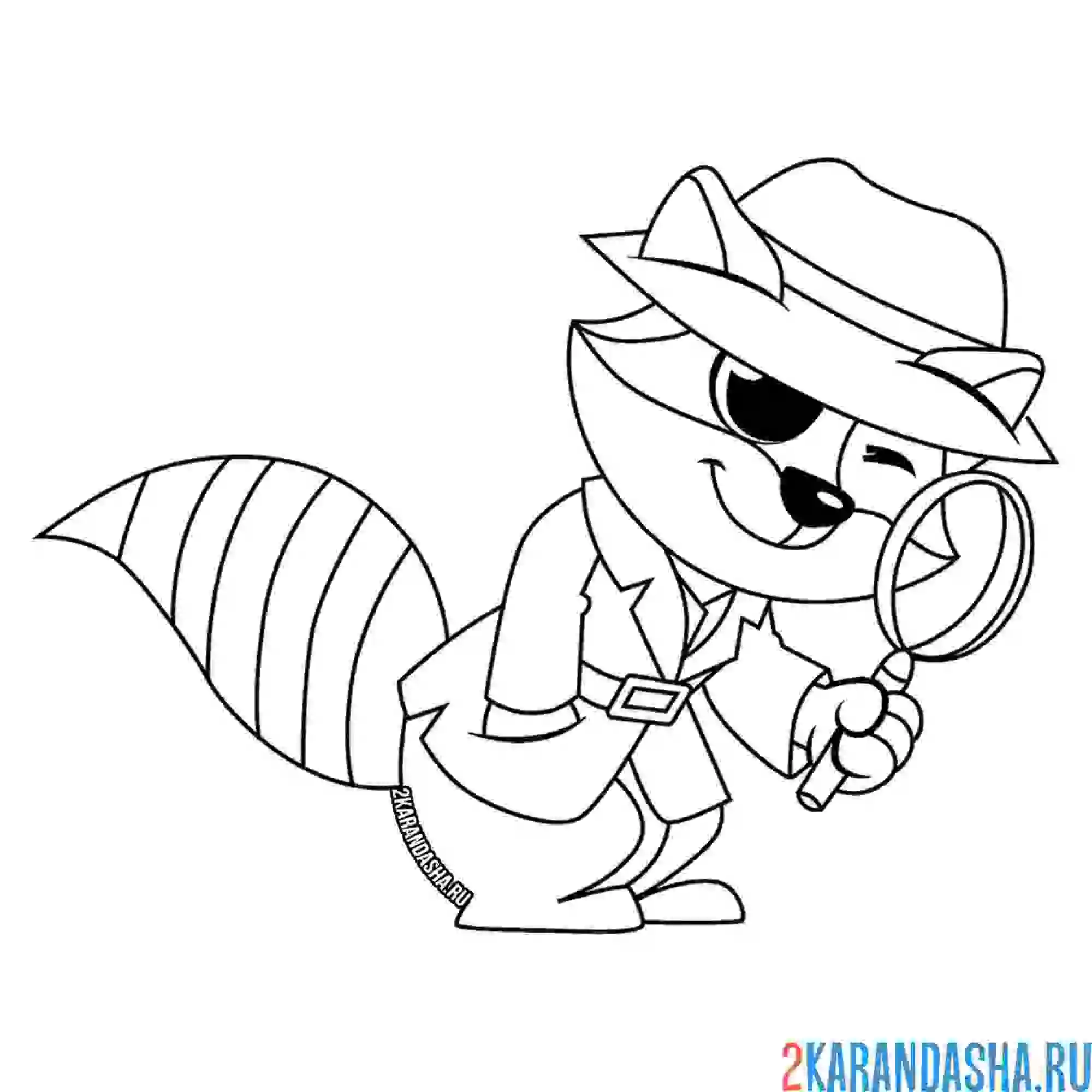 Раскраска енот детектив