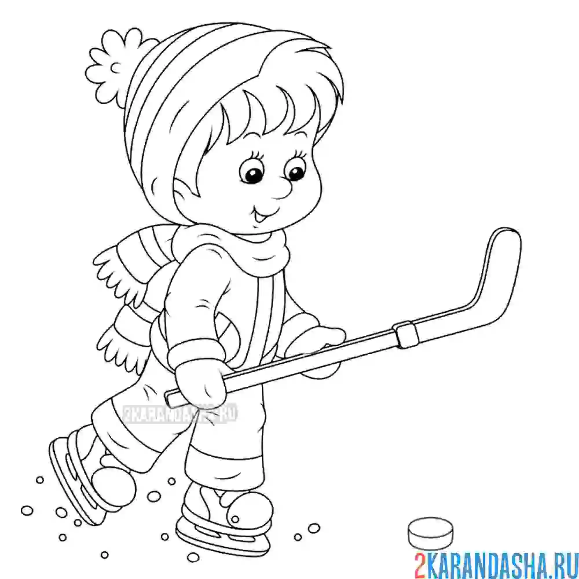 Раскраска мальчик играет в хоккей