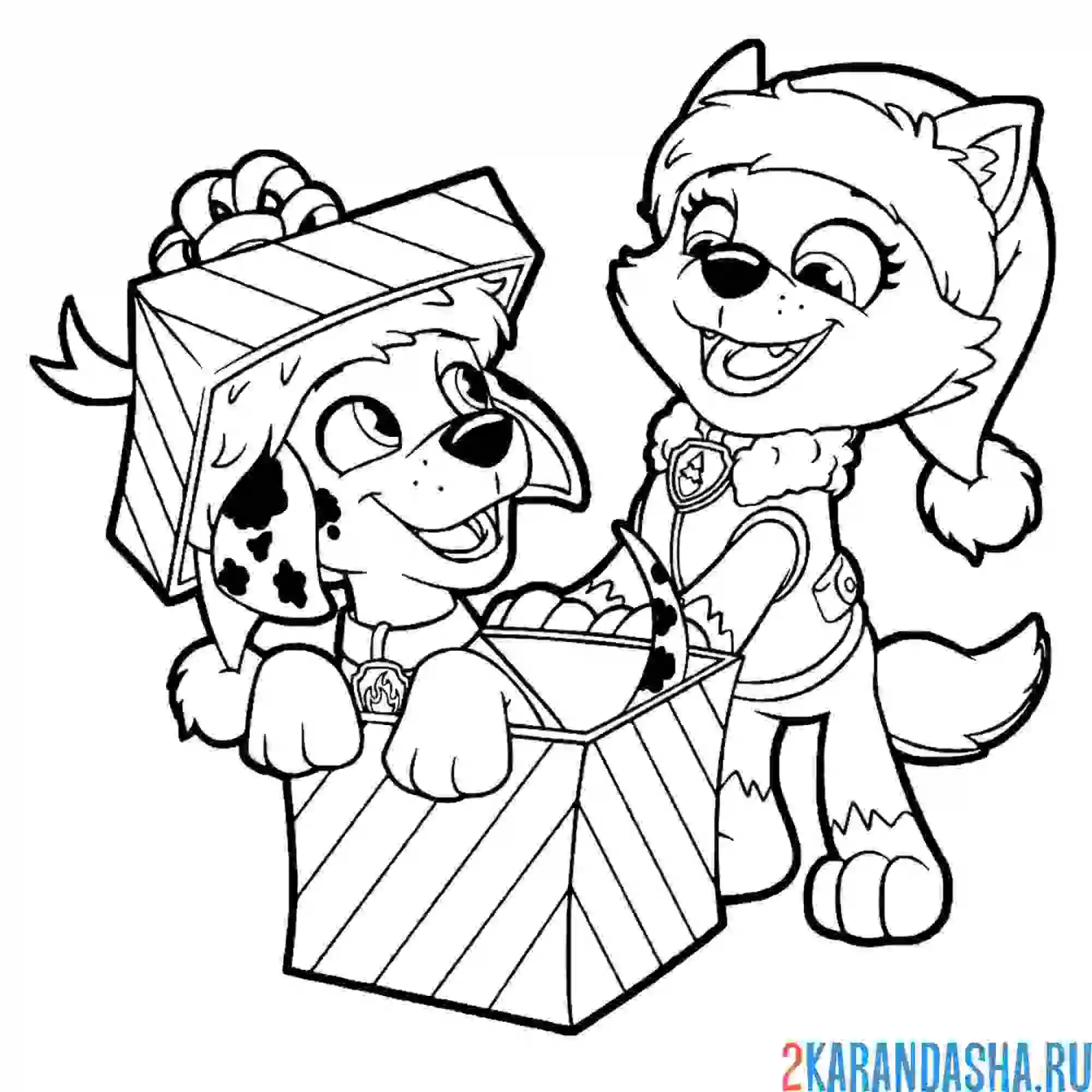 Раскраска эверест и маршал на новый год