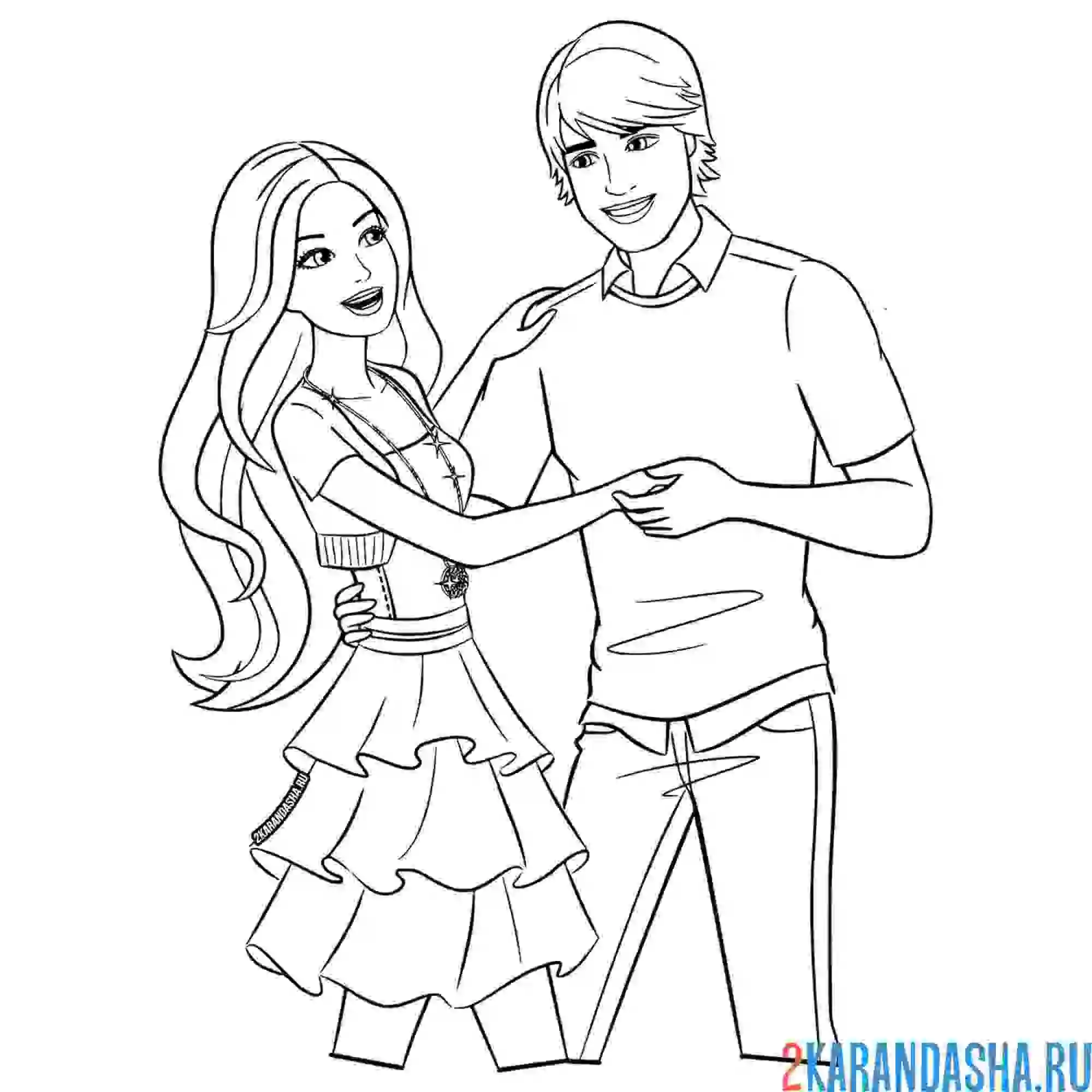 Раскраска barbie танцует с кеном