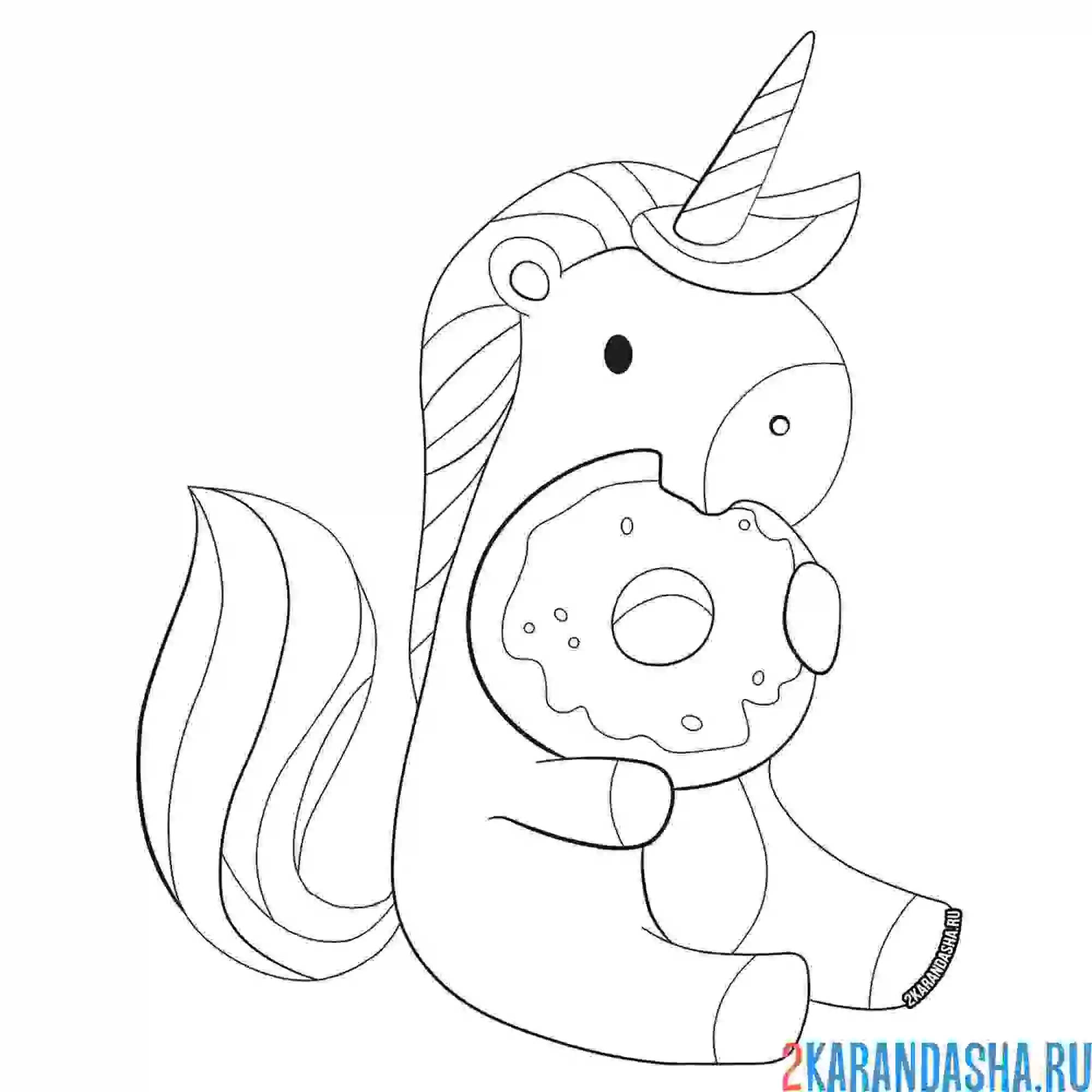 Раскраска единорог с пончиком