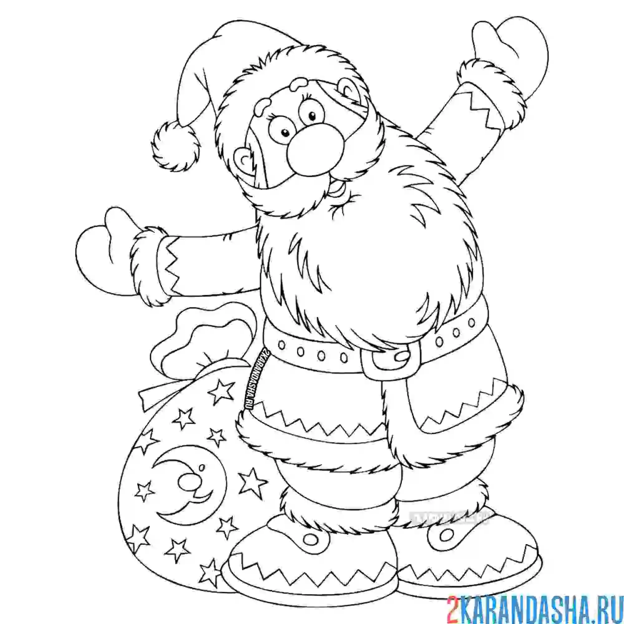 Раскраска дед мороз с новым годом