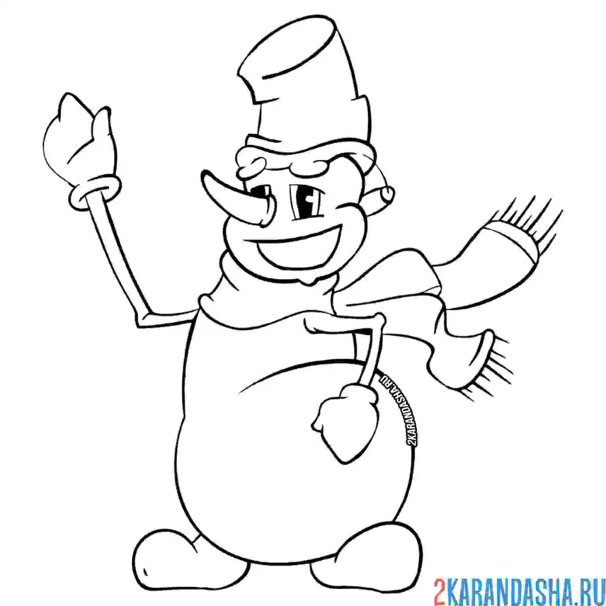 Раскраска веселый снеговик