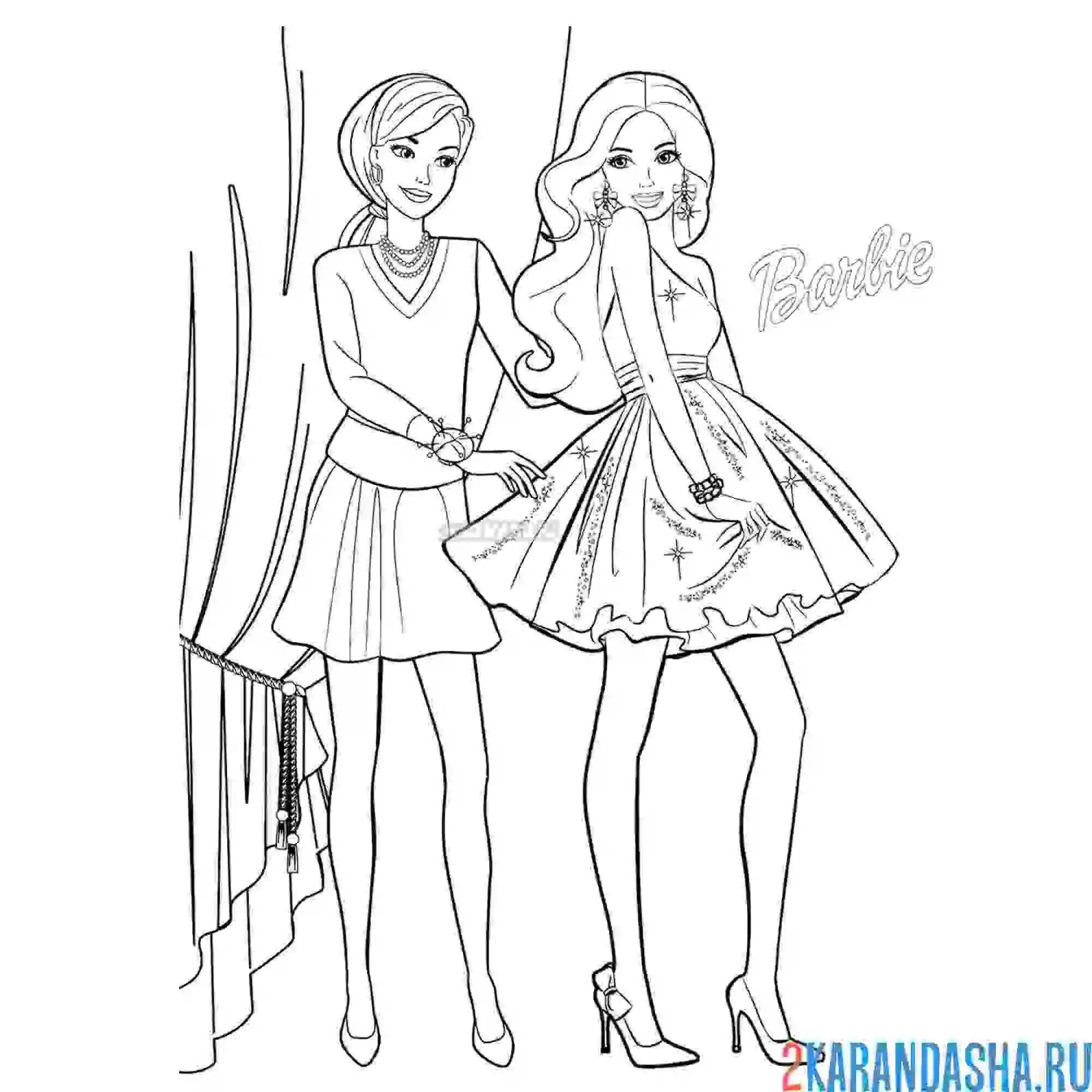 Раскраска куклы barbie подруги гуляют