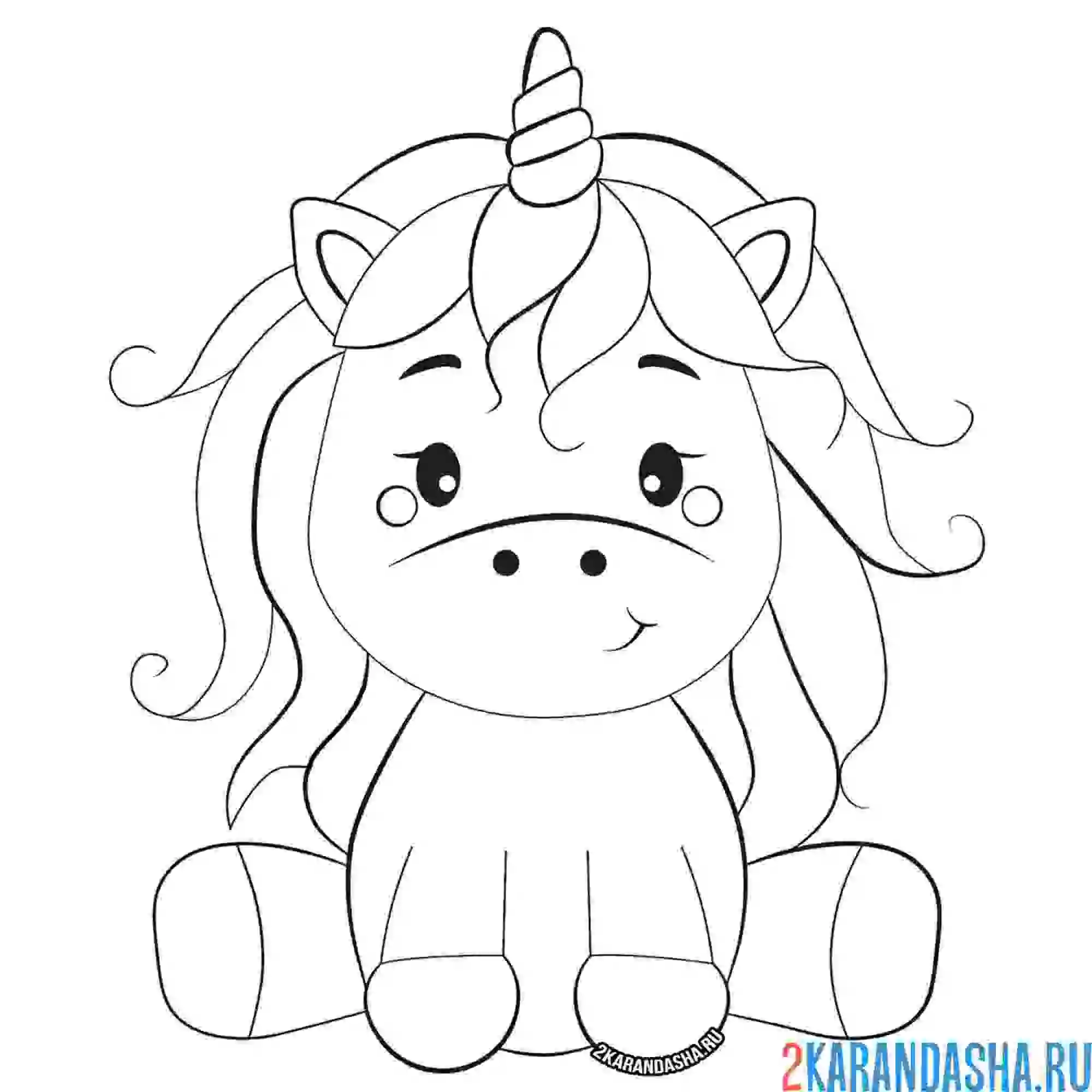 Раскраска маленький единорог сидит