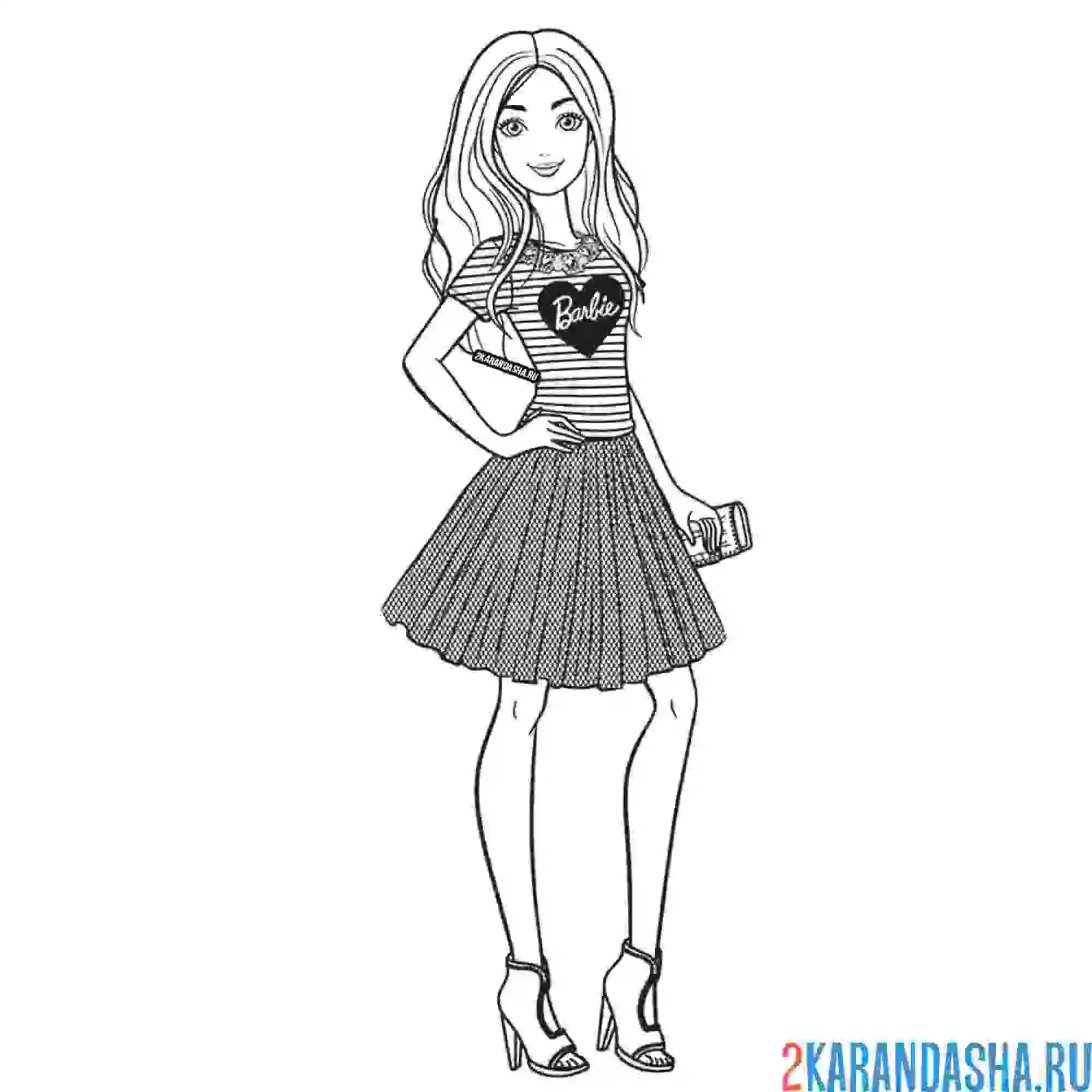 Раскраска барби в модной одежде