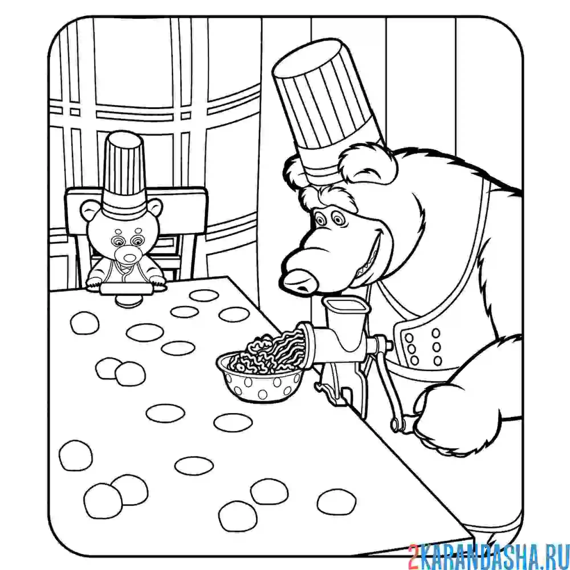 Раскраска мишка приготовил ужин