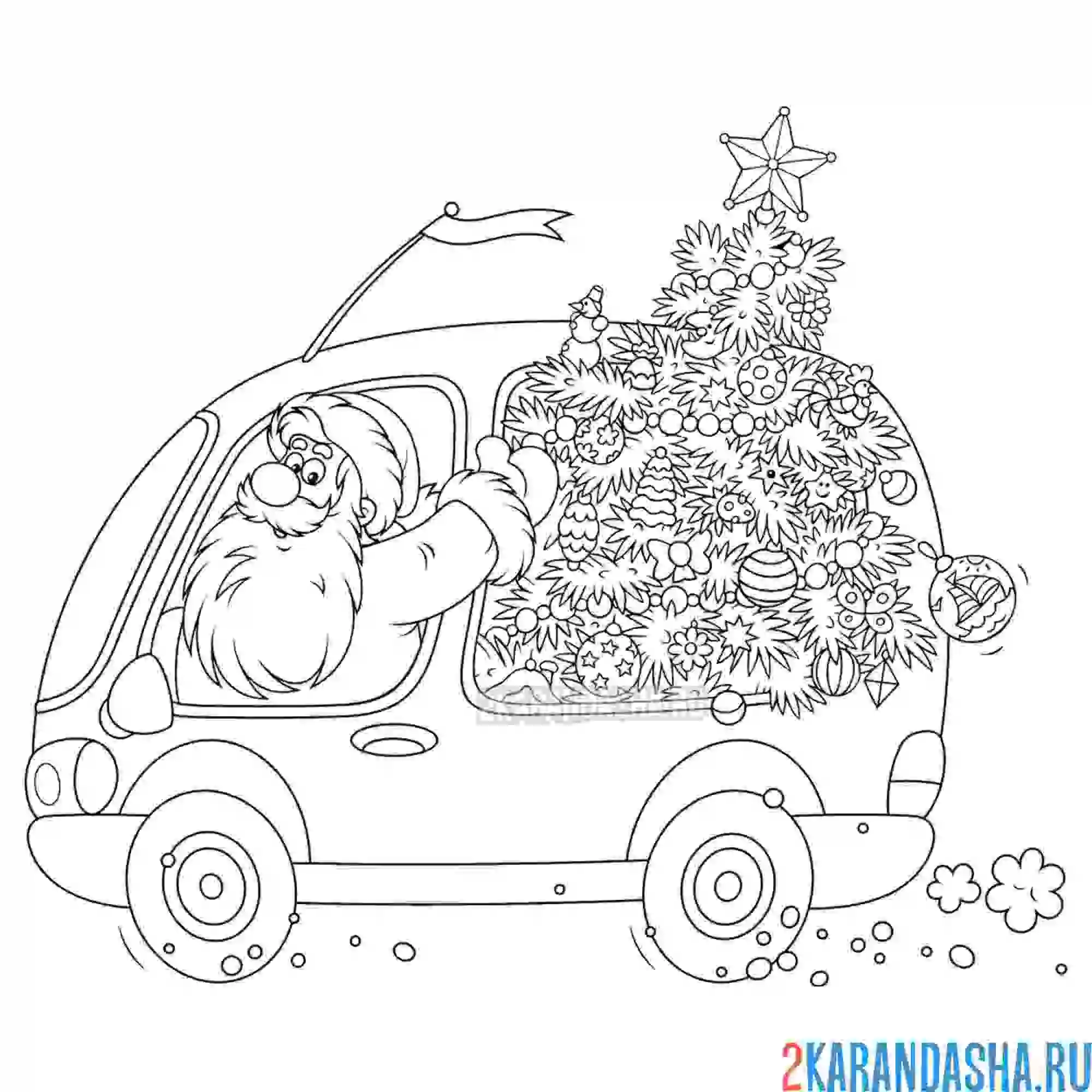 Раскраска дед мороз с елкой