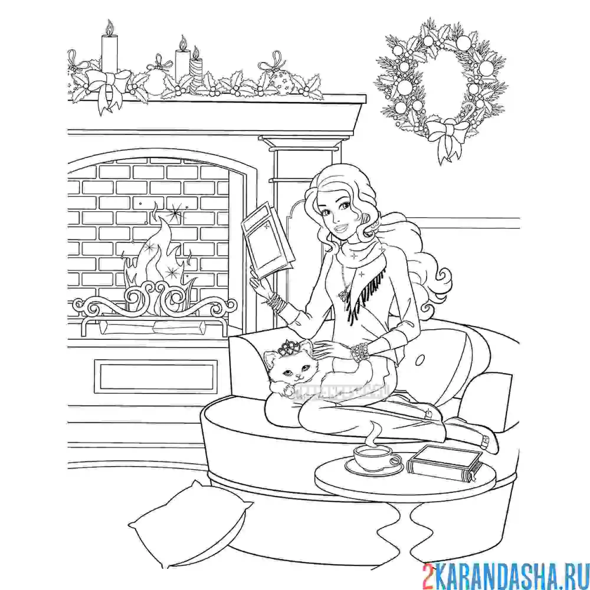 Раскраска барби кукла в рождество