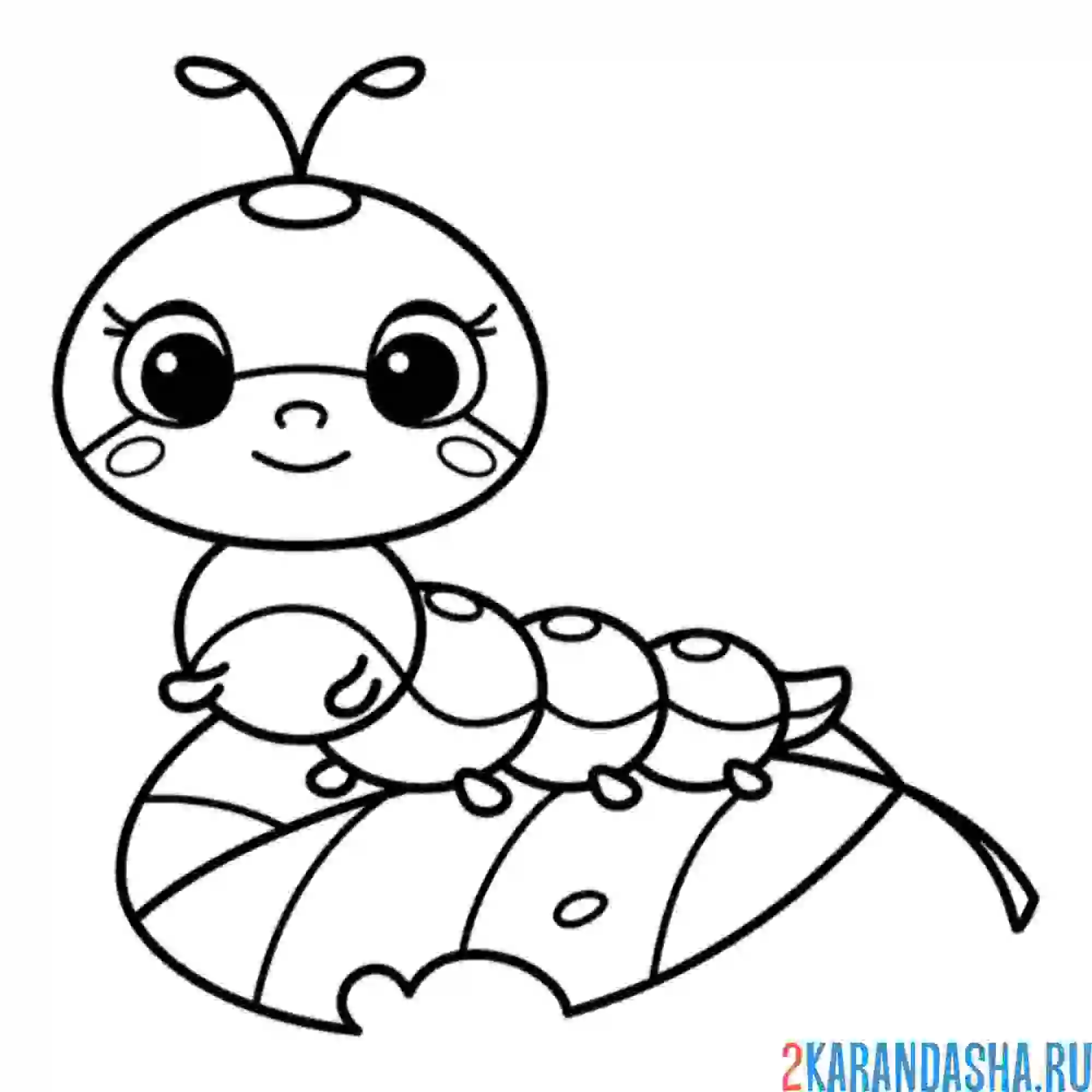 Раскраска гусеница на листочке