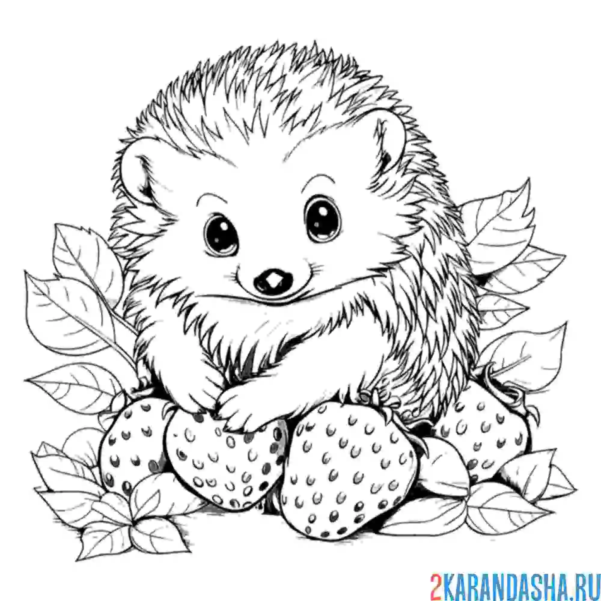 Раскраска ежик с клубничкой