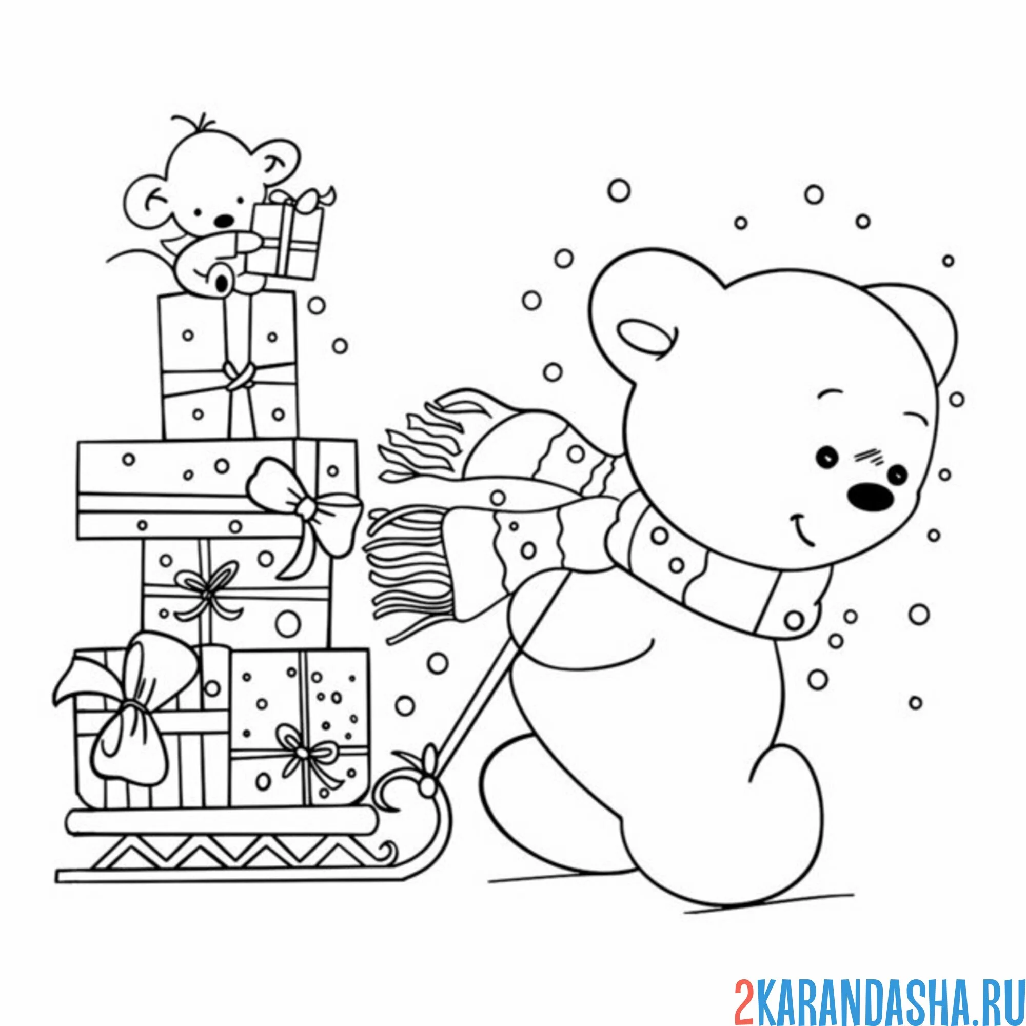 Раскраска мишка и подарки