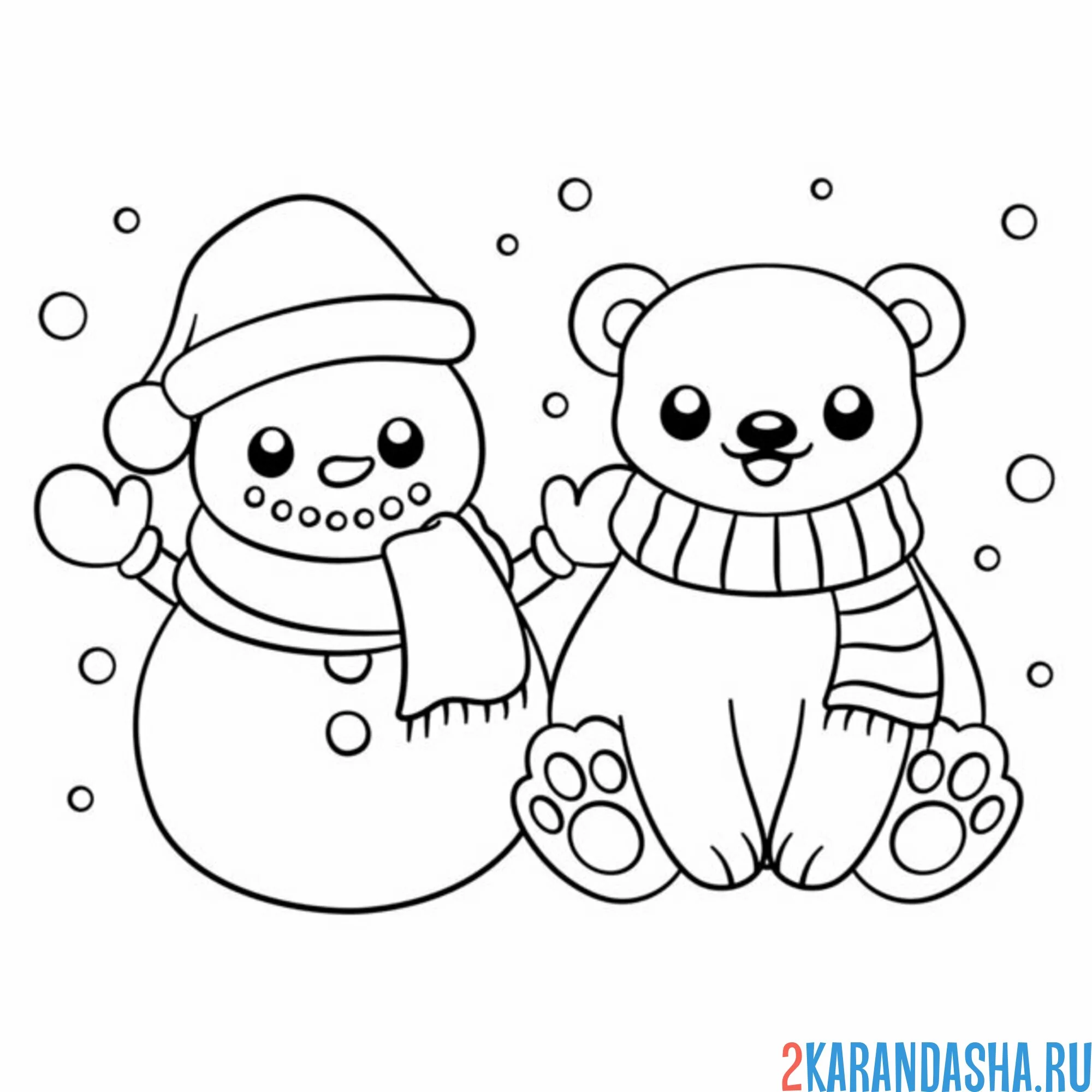 Раскраска медведь и снеговик