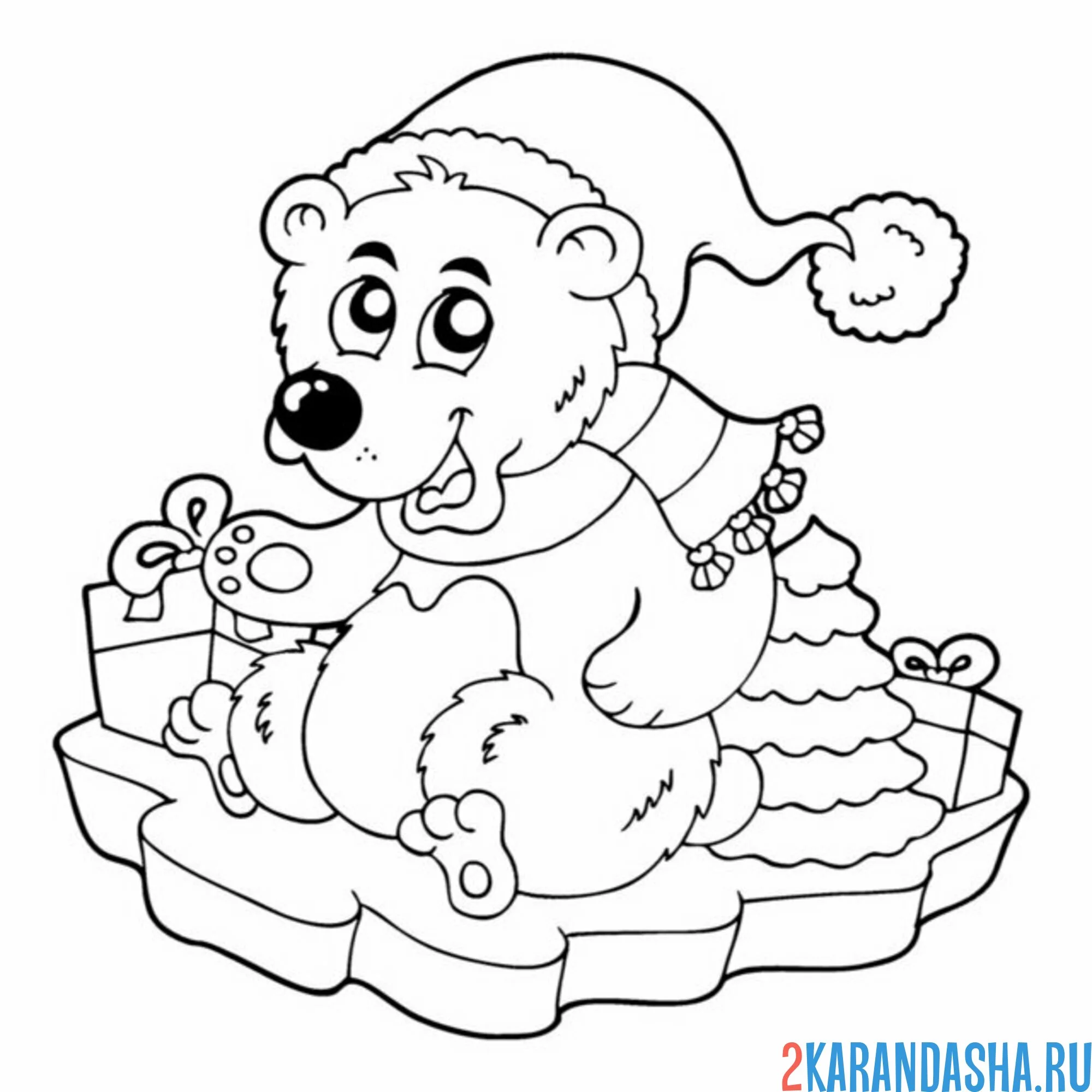 Раскраска белый мишка на льдине