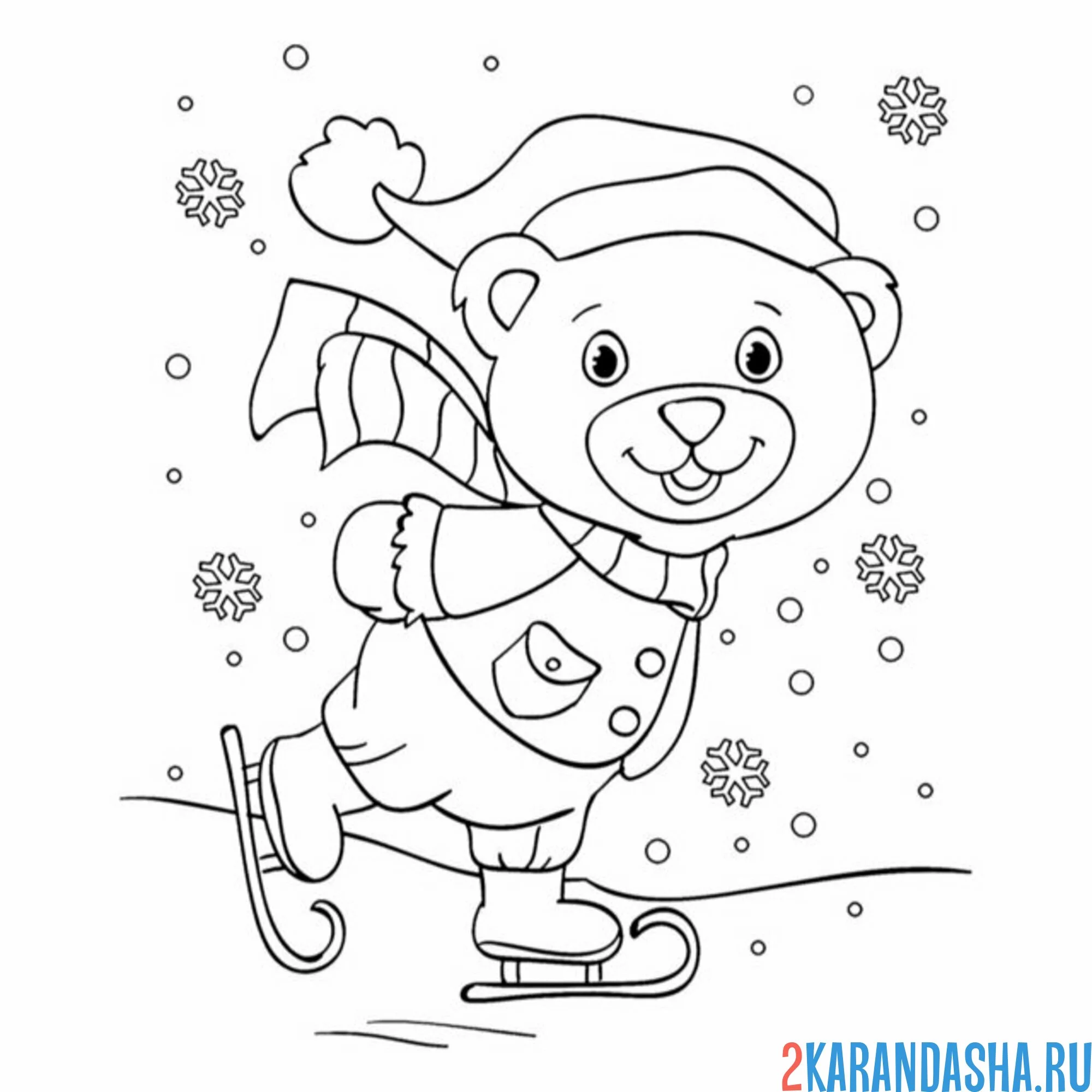 Раскраска мишка катается на коньках