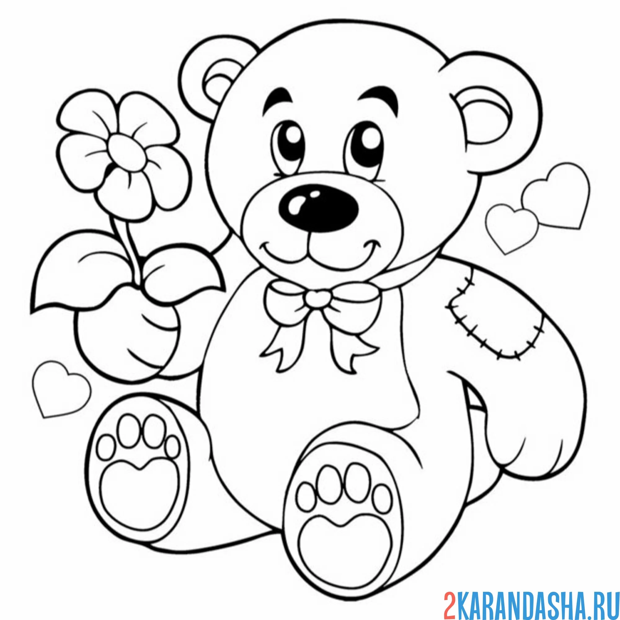 Раскраска мишка с цветочком