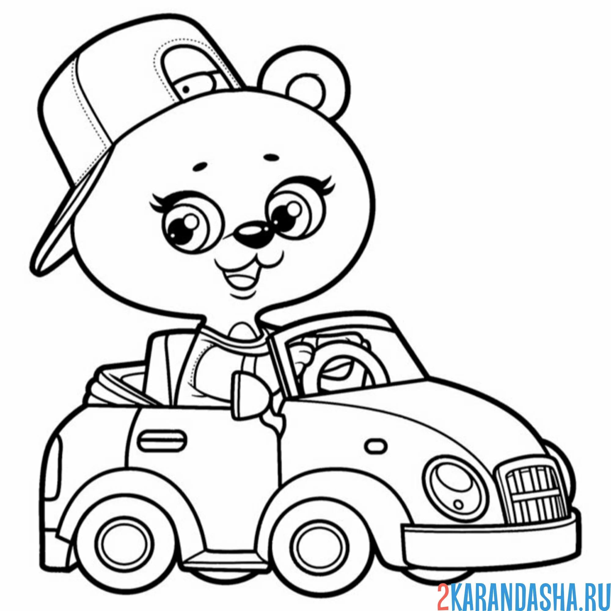 Раскраска мишка в машине