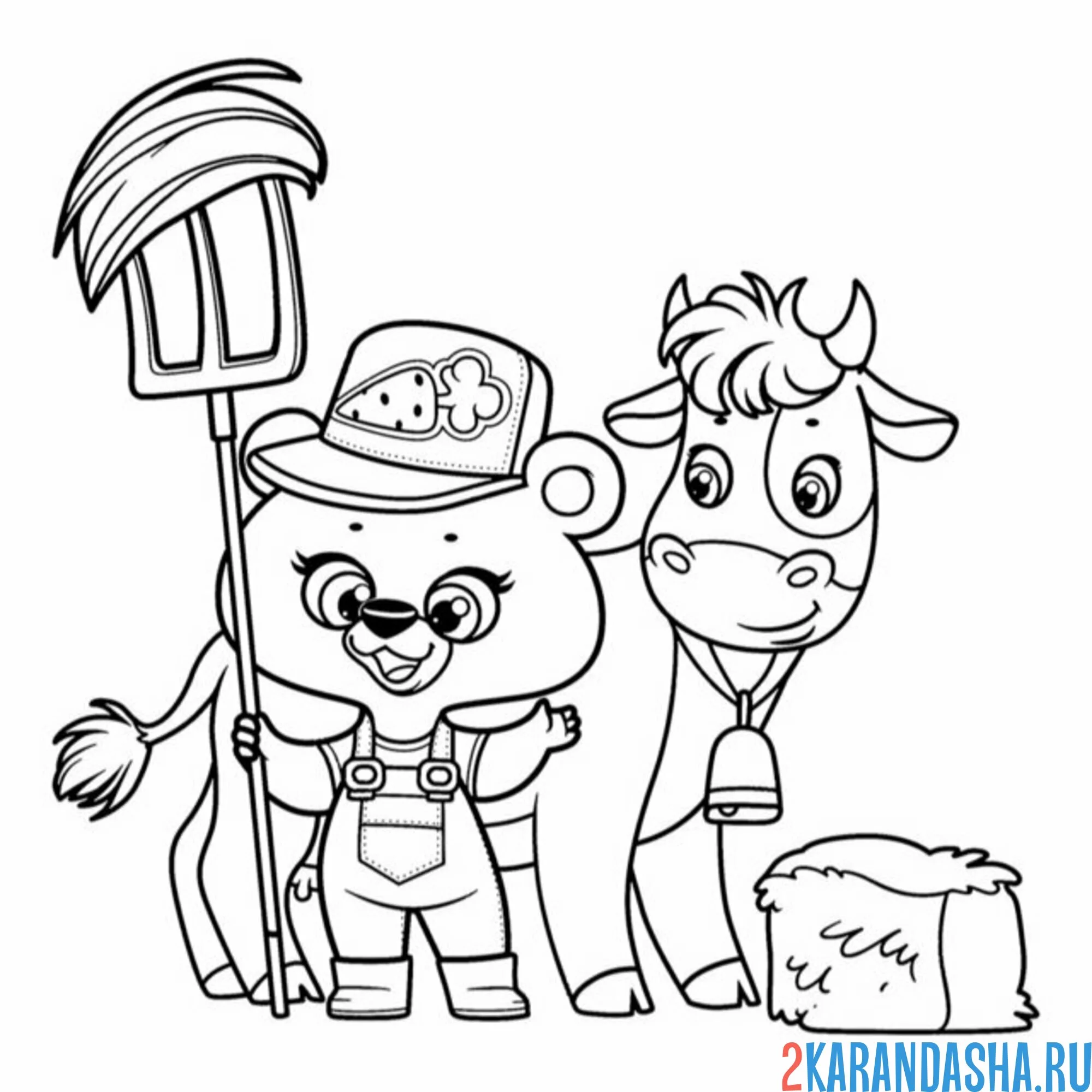 Раскраска медведь и коровка