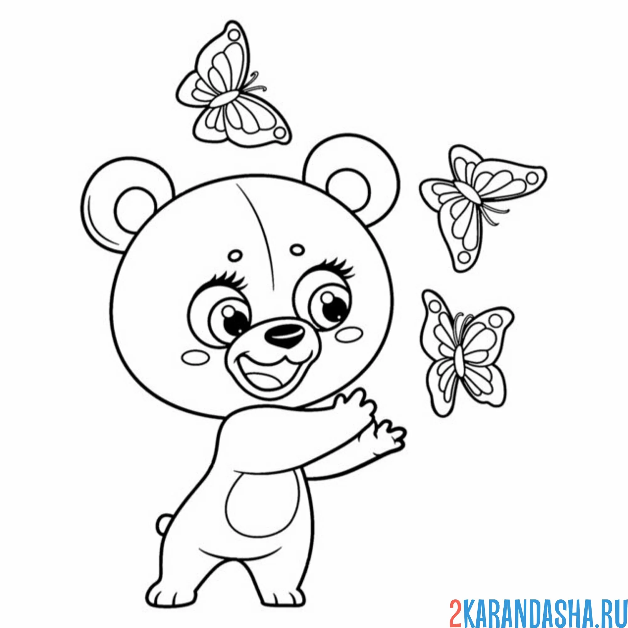 Раскраска мишка ловит бабочек