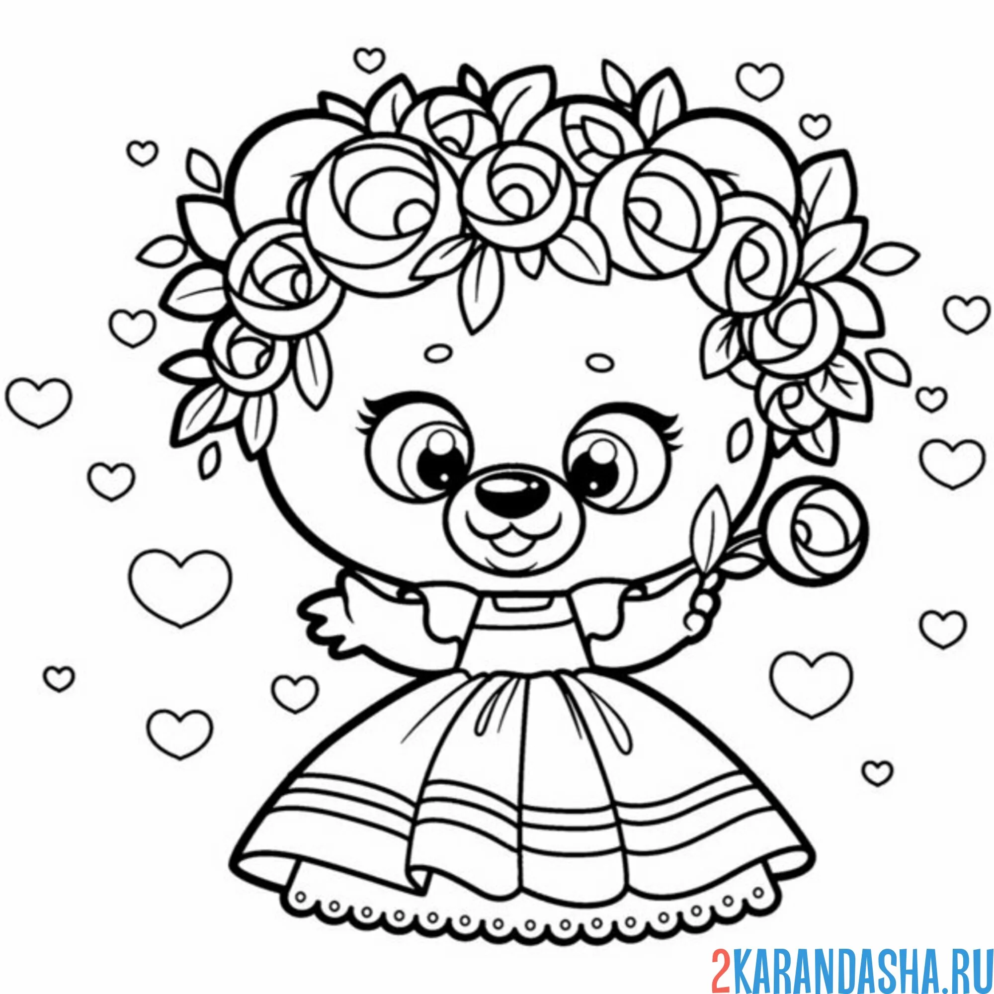 Раскраска девочка-мишка в платье