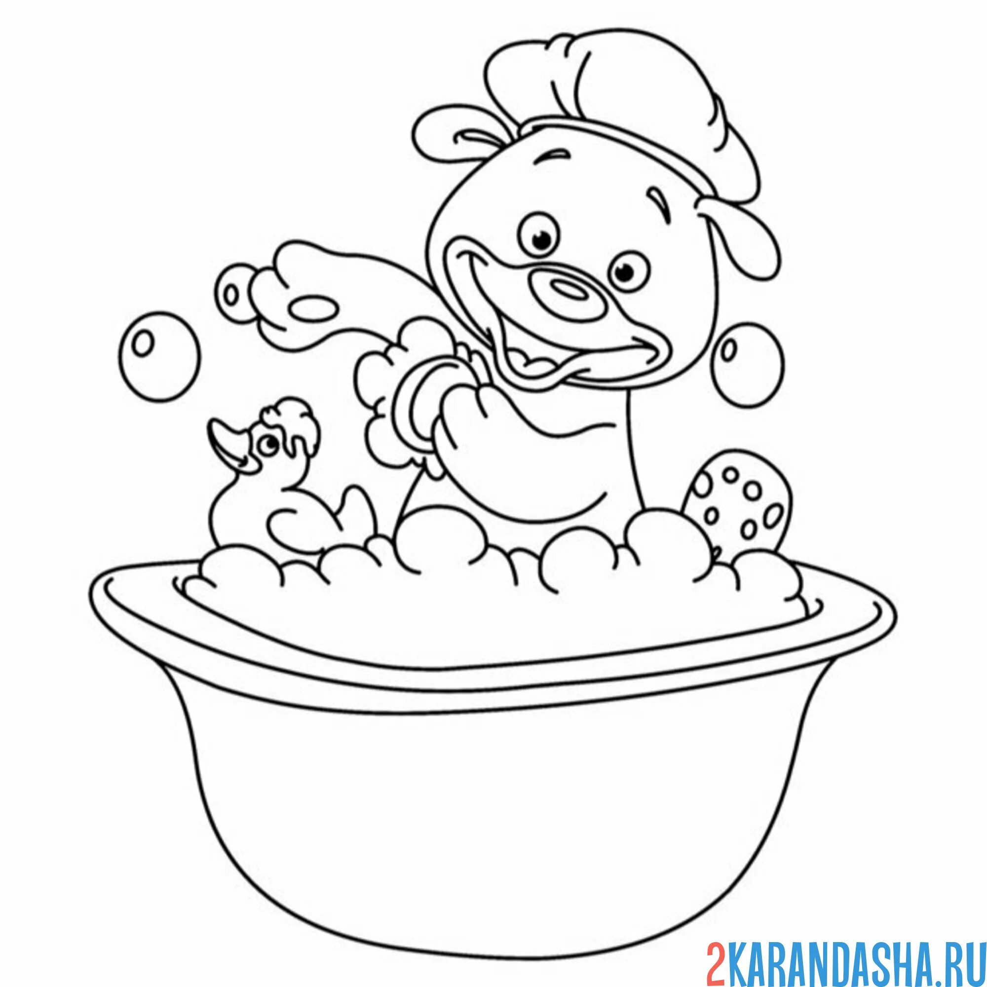 Раскраска мишка купается