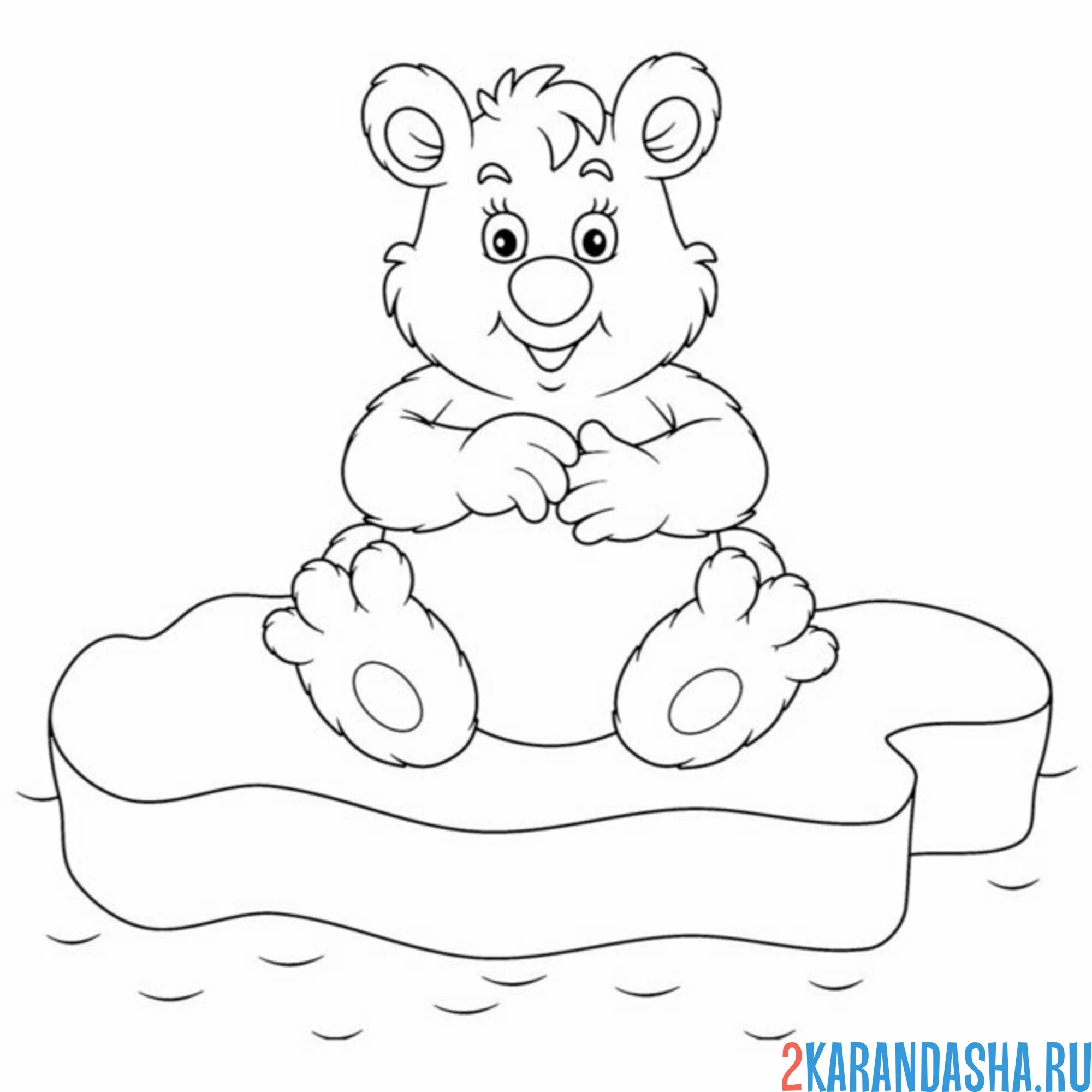 Раскраска белый мишка сидит на льдине