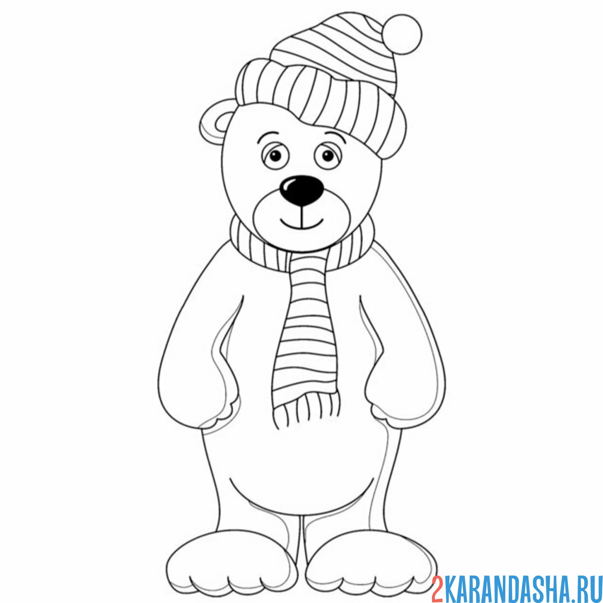 Раскраска мишка в шарфе