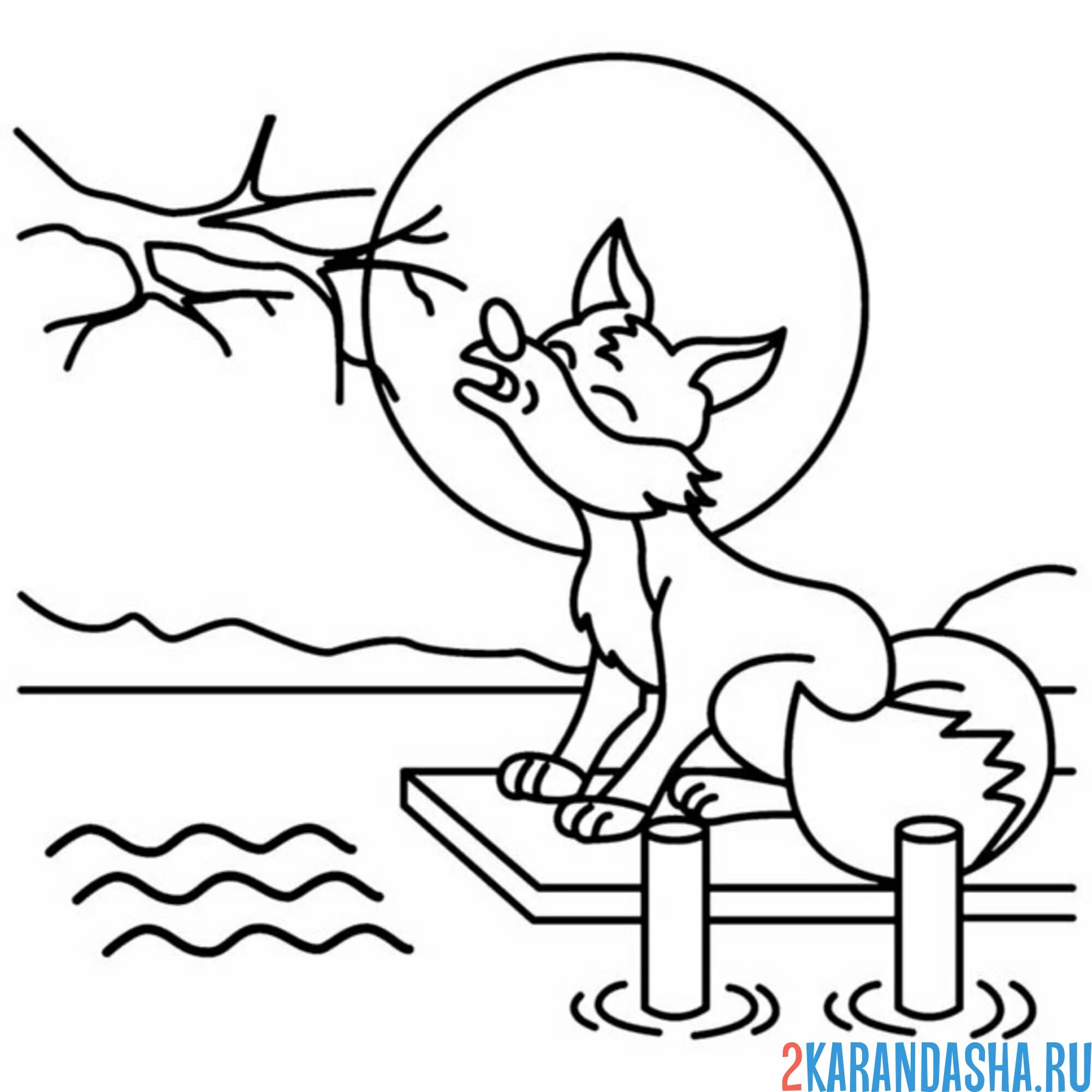 Раскраска волк на пристани